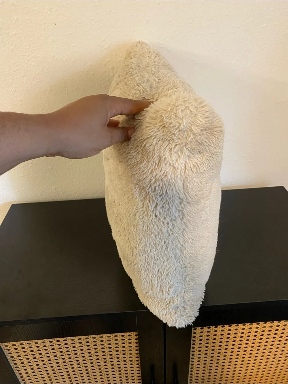 Plush Faux Fur Decorative Pillow - Light Beige